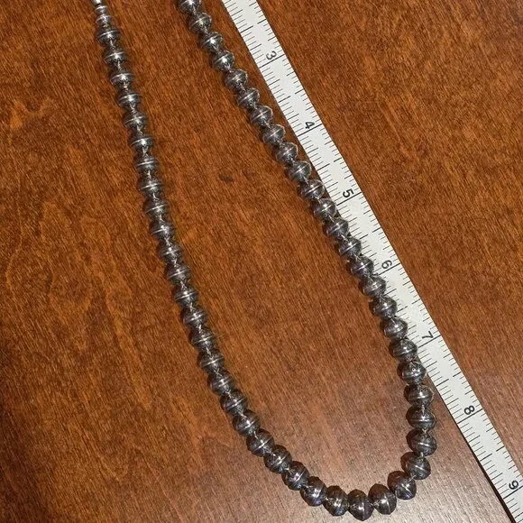 Sterling Silver Navajo Style Bench Bead Stamped Necklace 18" - Picture 3 of 6